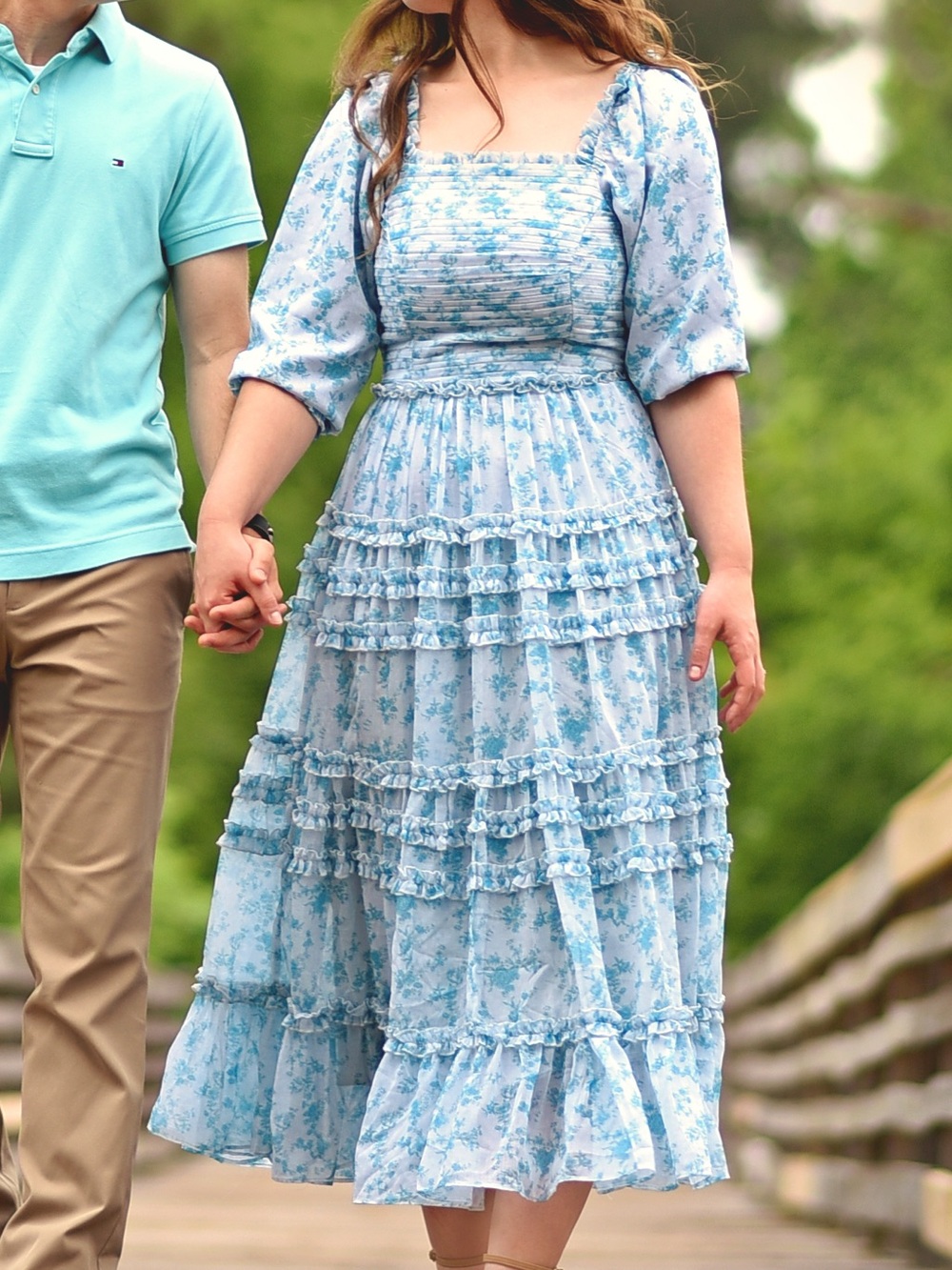Ivy City Co Light Blue Floral Ruffle Maxi Dress